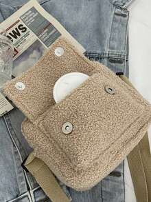Black Teddy Fleece Mini Crossbody Bag, Simple Versatile Fuzzy Square Bag, Autumn/Winter New Style, Multi-Pocket Lightweight Shoulder Bag, Daily Travel Carry-On Small Bag - Multicolor - View 12