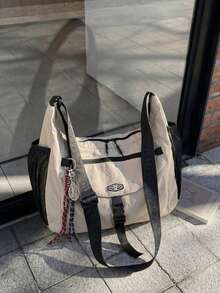 Tas Selempang Nilon Hitam Kapasitas Besar dengan Kantong Jala Samping, Desain Gesper Multi-Kantong, Tas Jinjing Satu Bahu Ringan untuk Kasual, Olahraga, dan Perjalanan. - MultiWarna - View 3