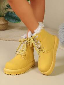 Women Ankle Boots, Lace Up, Round Toe, Easy Wear, Daily Comfort - Yellow - View 1
