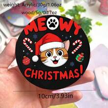 4pcs Christmas Cat Meowy Candy Cane & Snowflake Wooden Coasters With Red Bow - Suitable For Holiday Table Decor, Cat Lover Gift, Holiday Winter Home Decor, Charming Cat Design With Paw Print - View 2