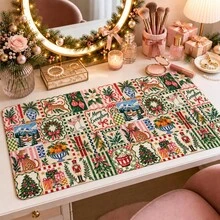 1pc Vintage Christmas Patchwork Desk Mat, Multi-Purpose Makeup Nail Art Table Pad, Large Non Slip Desktop Protector S/M/L/XL - View 14