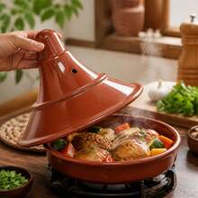 Ceramic Tajine 25 Cm For Slow Cooking, Clay Pot With Conical Lid For Gas Stove And Direct Fire, Traditional Cookware For Meat And Vegetables - View 6