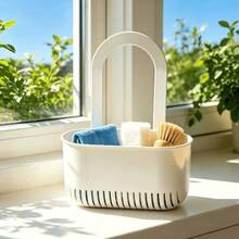 1pc-[Awaoko]Multifunctional Drain Basket, Thickened Durable White PP Material Dishcloth, Sponge Drain Rack, Easy To Disassemble, No-Drill Sink Filter Rack, Kitchen And Bathroom Dual Use, Sponge And Dishcloth Storage Basket, Also Suitable For Vegetable And Fruit Washing And Storage - A - View 5