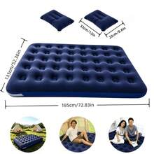 1pc Portable Air Mattress, Foldable Flocking Inflatable Sleeping Mat For Office Outdoor Camping - Navy Blue - View 4