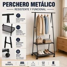 Black Metal Clothes Rack With Wheels, Double Layer Storage Shelf, Multifunctional Clothes Organizer, Mobile Garment Rack For Bedroom Or Hallway, Height 157 Cm - A - View 3