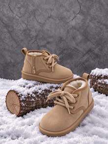 Balabala Children's Lace-Up Snow Boots, Toddler Fleece Lining, Non-Slip Warm Short Ankle Boots, Winter Shoes - Camel - View 3