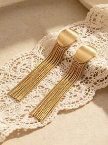 1 Pair Long Tassel Earrings Women's Fashion Dangle Earrings - Gold - View 3
