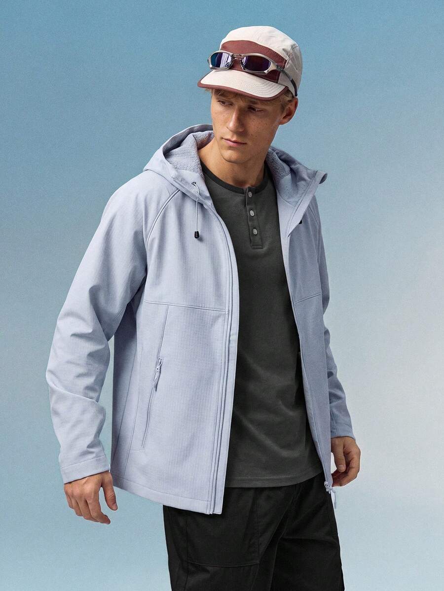 Caldwick Men's Lightweight Long Sleeve Jacket, Autumn/Winter Hooded Full Zip Solid Color Fashion Outerwear - Baby Blue - View 1