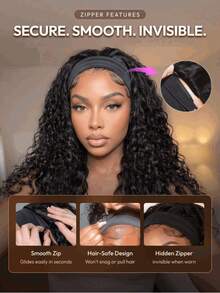 UNice Water Wave 2-In-1 Switch Breathable Headband & Half Wig With Flexible Drawstring Fit For All Head Sizes No Glue No Lace Beginner Friendly For Women - Natural Black - View 4