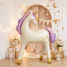 1pc Cartoon Matte Standing Unicorn Foil Balloon 3D Horse Decoration, Birthday Party Atmosphere Prop Toy Balloon - View 5