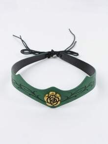 1pc Green PU Leather Elf Headband, Gold Rose Vine Crown Headpiece, Vine Pattern Forest Elf Head Crown, Medieval Renaissance LARP Cosplay Halloween Costume Accessory - TD - View 5