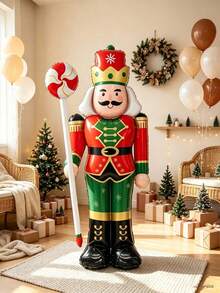 1pc Christmas Theme 62-Inch Standing Candy Nutcracker Aluminum Film Balloon, Christmas Mall Atmosphere Decoration, Indoor Theme Decoration Atmosphere Layout - Balloon - View 1