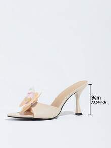 Women's Fashion Elegant Pointed Toe 3D Butterfly Orchid Decor Mule Sandals, Apricot High Heels, Suitable For Vacation, Evening Party, Dating And Outing - Apricot - View 4