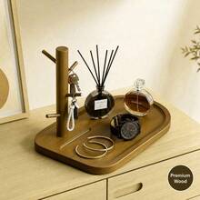 Bamboo Desktop Key Storage Tray, Branch-Shaped Desktop Organizer With Hooks, Decorative Storage Tray For Keys, Jewelry, Watches And Small Items, Entryway Table Home Decor - View 3