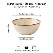 1PC Japanese Style Asymmetrical Ceramic Rice Bowl, New Household Retro Rice Bowl, Noodle Bowl, Small Soup Bowl, Creative Asymmetrical Design, Minimalist Retro Matte Texture, Handmade Asymmetrical Edge Design, Ceramic Heat-Resistant, Smooth Glazed Surface Easy To Clean, Suitable For Rice, Soup, Noodles, Desserts - Multicolor - View 13
