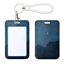 1pc ID Card Badge Holder Key Chain With Metal Keyring, Plastic Slide Open With ID Window For Women Men Girls Students, Cloud & Moon Pattern, Christmas - A - View 5