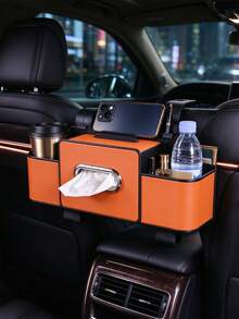 Car Seat Back Storage Bag With Tissue Box, Hanging Headrest Organizer, Multi-Pocket PU Leather Car Rear Seat Storage Rack, Can Hold Tissues, Water Bottles, Phones, Car Interior Accessories - Multicolor - View 4
