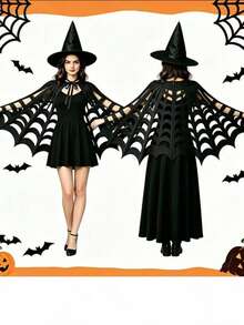 1pc Halloween Spider Web Cape, Dark Vampire Cloak, Horror Spider Cosplay Costume Accessory, Suitable For Halloween Party, Costume Ball, Haunted House Performance, Role Play, Trick Or Treat Events And Holiday Photography Props - Multicolor - View 2
