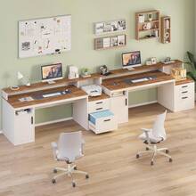 65-Inch Computer Desk With 3 Drawers And Printer Shelf - Antique White - View 9
