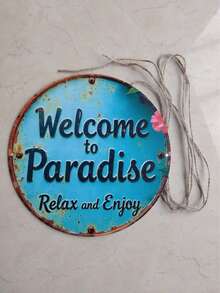 2D 1pc Welcome To Paradise Wooden Sign, Suitable For Yard Wall Decor, Fence, Garage, Indoor Wall Decoration, Great Gift/No Electricity Required - TM37 - View 10