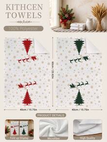 2pcs Gold Snowflake Christmas Tree Santa Claus Sleigh Reindeer Silhouette Pattern Kitchen Towels, 40*60cm Soft Microfiber Material Tea Towels, Suitable For Home Kitchen Restaurant Outdoor Camping Tabletop Cleaning Dish Cloth Hand Towel Accessories, Christmas Theme Kitchen Fabric Towels Holiday Gift - Multicolor - View 3