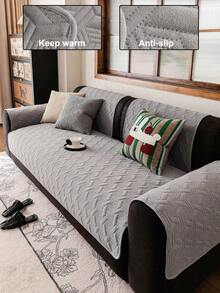 1pc Geometric 3D Solid Color Dutch Velvet Quilted Sofa Cushion, Minimalist Style, Non-Slip Back, Pet-Friendly, Soft Multi-Functional Anti-Dirt Anti-Dust, Holiday Decor Sofa Cushion, Backrest Cover Armrest Cover Universal, All Season Sofa Cover - Dark Grey - View 1