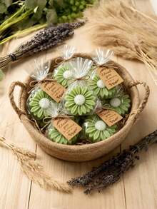 8pcs Green Daisy Candle Set, Country Style Floral Candle Gift, Bohemian Decor Candles, Suitable For French Wedding Indoor Decoration, Home Tabletop Decor And Guest Favors - Multi Scents - View 1