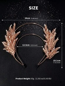 1pc Rhinestone Leaf Halo Crown Golden Goddess Headband Bridal Wedding Prom Hair Accessory - Gold - View 7