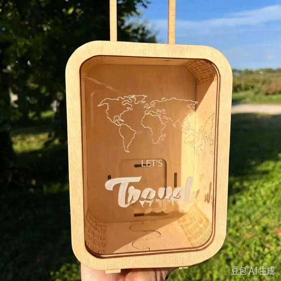1pc Wooden Suitcase Coin Bank Adventure Travel Home Decor Box Savings Jar Birthday Gift - View 1