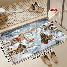 1pc Kitchen Mat, Soft Faux Cashmere Material Floor Mat, Christmas Snowy Town Pattern, Kitchen Door Mat, Bathroom Anti-Slip Mat, Entryway Door Mat, Bedroom Door Carpet, Suitable For Multiple Scenes Anti-Slip Floor Mat, Room Decor, Holiday Gift - Multicolor - View 12