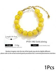 1pc 304 Stainless Steel Beaded Bracelet Vintage Marble Pattern Acrylic Bead Chain Bracelet Stackable Wrist Fall Style - Bracelet - View 12