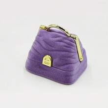 1pc Mini Plush Handheld Coin Purse, Cute Compact Portable Soft Scratch-Resistant Decorative, Premium Plush With Gold Hardware Small Storage Bag, Cute Sweet Girl Style Solid Color Macaron Blue Purple Pink Three Colors, Mini Shell Handbag Design, Pleated Texture Metal Lock Handheld Design, Coin Earphone Lip Balm Small Jewelry Storage, Mini Handheld Coin Purse Storage Bag, Daily Outing Party Gift Children Birthday Valentine's Day Gift - Multicolor - View 8