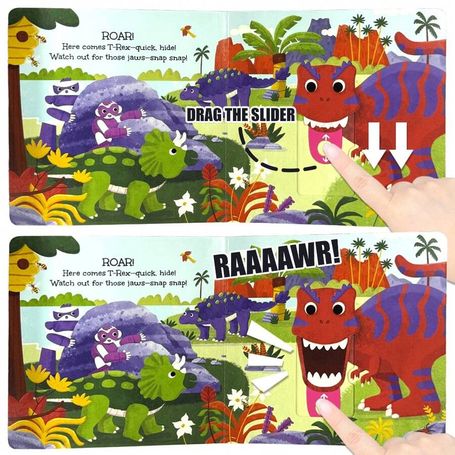 beartale Dinosaur Time Adventure Interactive Pull-Slide Board Book, Toddler Interactive Dinosaur Story Book, Fun Dinosaur Adventure Book, Children's Early Education Learning Activity Toy, Birthday Gift, Christmas Gift