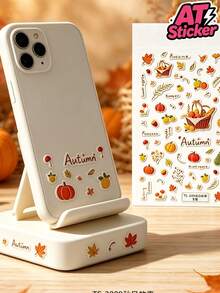 1pc Autumn Harvest Decorative Sticker, Transparent Base Resin Sticker With Pumpkin, Maple Leaf, Mushroom, Fruit Basket, Wheat Ear, "Autumn" English Letter And Plant Pattern, Autumn Atmosphere Decorative Sticker, Self-Adhesive, Waterproof, Removable Without Residue, Suitable For Instant Camera, Phone Case, Bluetooth Earphone Case, Stand, Gift Box, Aromatherapy Bottle And Other Smooth Surfaces, Autumn Decoration, Gift Packaging Beautification - one-size - View 2