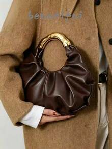 Cloud-Shaped Pleated Underarm Bag, PU Material, Suitable For Daily Use, Shopping, Commuting, Work And University - Coffee - View 1