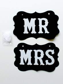 2件組派對紙製拍照道具，旗幟裝飾，創意攝影道具，紙製 MR&MRS 卡片，適用於婚禮派對裝飾、婚禮攝影、新郎新娘、婚禮旗幟 - 彩色 - 查看 10
