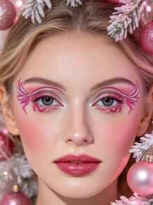 1pc Pink Glitter Butterfly Eyeliner Sticker, Self-Adhesive Glitter Rhinestone Eye Patch, Face Glitter Accessory, Suitable For Music Festival, EDM Party, Christmas, Cosplay, Stage Makeup DIY - Multicolor - View 5