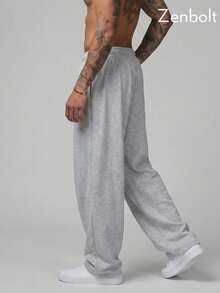 Zenbolt Men's Wide Leg Banana Pants, Drawstring Waistband Pockets Casual Loose Sports Pants, Grey Autumn Plus Size Cargo Loose Pants, Easy To Match For Daily Wear - Light Grey - View 2
