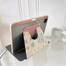 1pc Cute Floral Quote Plaid Print 360° Rotatable Tablet Protective Case, Multi-Angle Viewing Book-Style Stand, Compatible With IPad A16 2025, Galaxy Tab S9 FE/S8 Plus/S7/S10, Pad, MatePad, Pad, Honor Pad, Pad - Multicolor - View 5