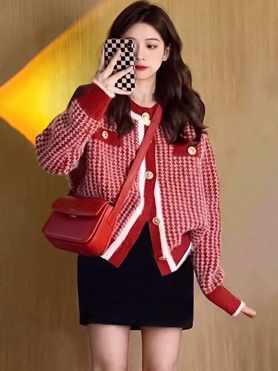Alicedudu Leisure Soft Knit Cardigan For Autumn/Winter, Korean Style Casual Red - Red - View 1