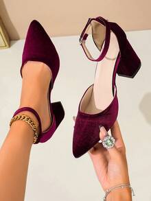 New French Style Burgundy Pointed Toe High Heels, Single Strap Hollow Low Vamp, Fashionable Choice, Versatile - Burgundy - View 10