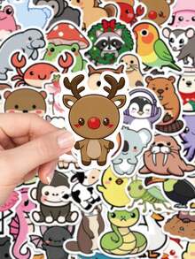 somoving 100pcs Cartoon Animals Sticker Aesthetic Cute Graffiti Decals For Laptop Luggage Computer Scrapbook Stationery Phone Sticker Kids Gifts - Multicolor - View 3