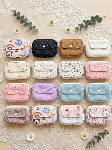 1pc Cute Quilted Small Coin Purse Mini Zipper Card Holder Wallet Portable Lipstick Earphone Storage Pouch Zipper Makeup Bag For Girl Travel Daily Use - Multicolor - View 1