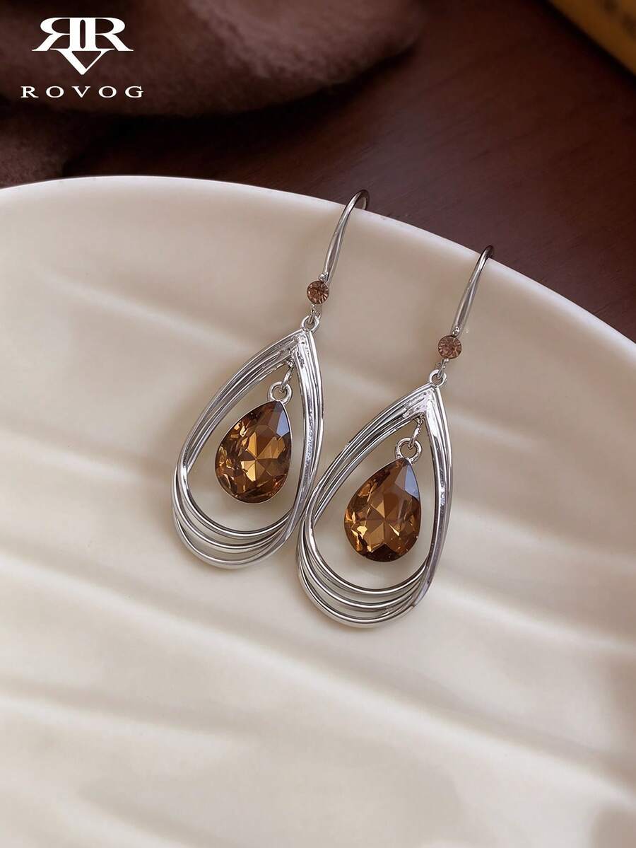 1 Pair Elegant Luxury Glass Geometric Teardrop Earrings Suitable For Women's Daily And Party Wear