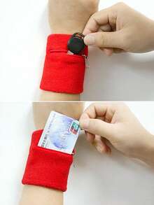1PC Multi-Function Black Red Blue Zipper Wristband, Pocket Towel Wristband, Sports Wristband - Multicolor - View 8