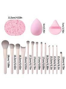 16pcs Makeup Brush Set, Super Soft Nylon Bristles Face & Eye Makeup Brushes, Suitable For Foundation, Blush, Concealer, Eyeshadow, Portable Complete Edition - Pink - View 8