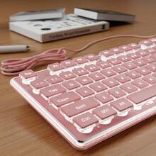 EWEADN Pink Full-Size Wired Keyboard, White Backlit Pudding Keycaps, Silent USB Computer Keyboard, Metal Panel, Easy-To-Read Non-Fading Keycaps, Cute Desktop Decor, Suitable For Windows PC Desktop - View 8