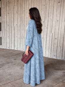 Hafizah Modest Textured Jacquard Long Sleeve Jacket For Women, Summer Eid Spring Fall - Sky Blue - View 4