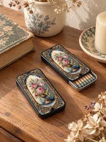 1pc Vintage Rose Floral Metal Matchbox, Sliding Pocket Matchbox, Holds Approx. 20 Matches, Suitable For Home Desktop And Candle Decoration, Christmas Gift, Matches Not Included - View 5