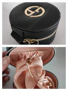 Armani Round Cosmetic Bag Portable Travel Makeup Storage Case Zipper Jewelry Box For Women Gift - Black - View 5